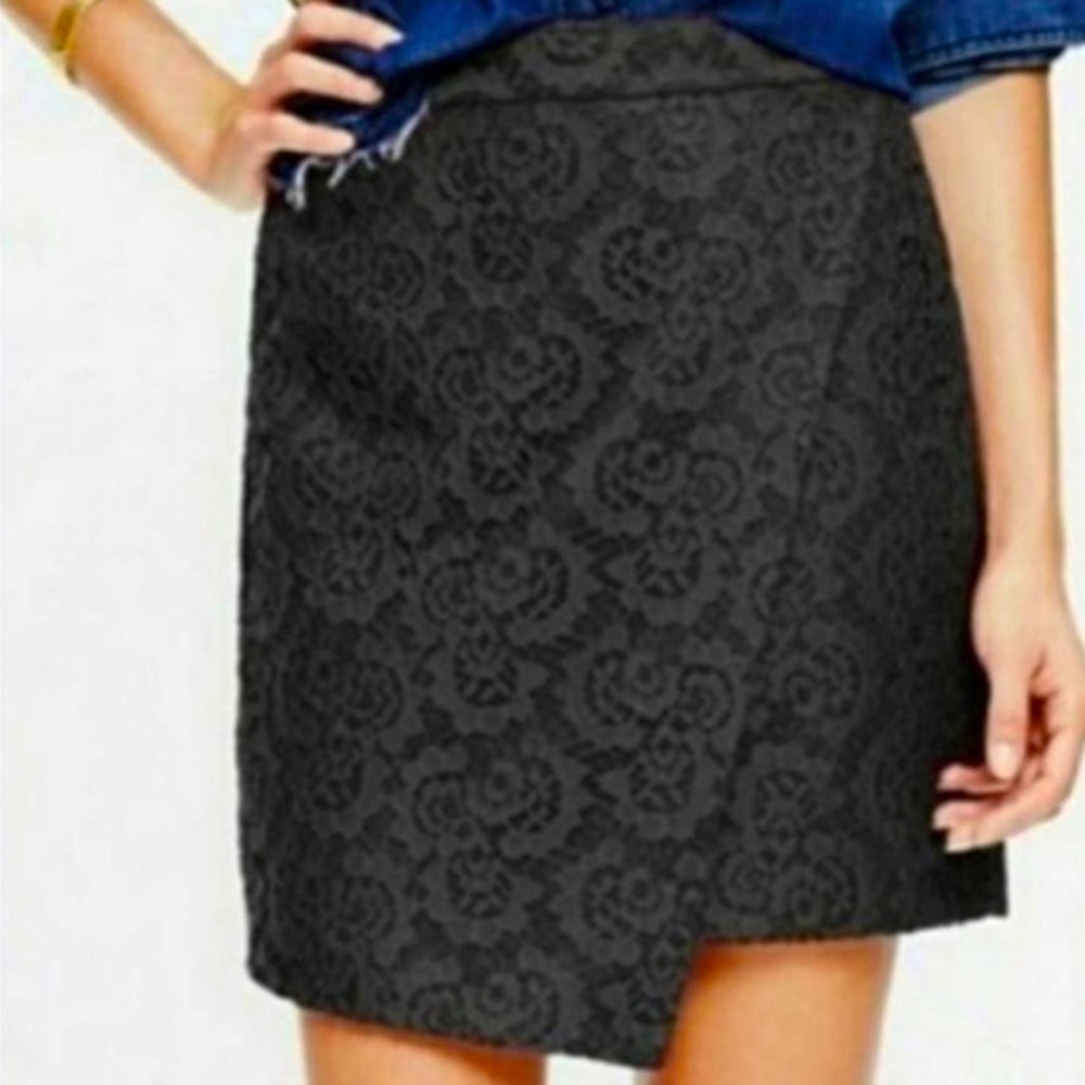 Madewell Asymmetrical Lace Mini Skirt Black, Sz 8